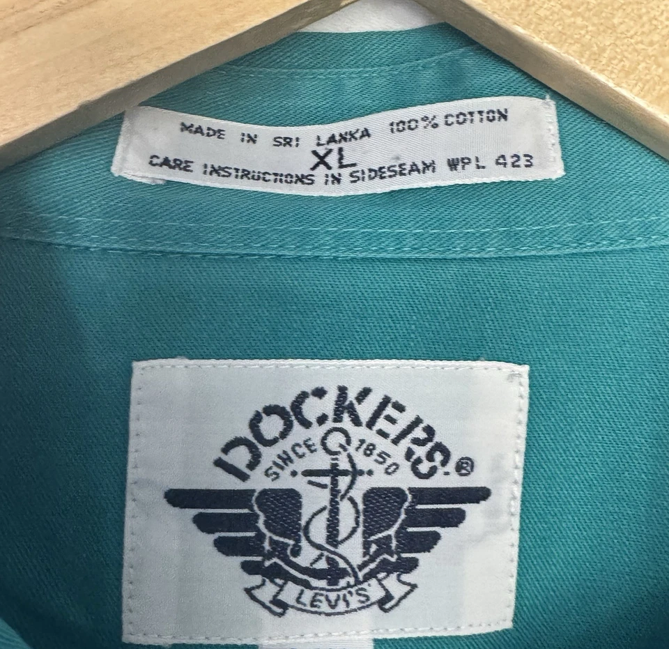 Vintage 90s Cotton Utility Shirt Button Down Men's XL Blue Green Gorpcore - Image 4 of 4