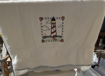 Pinnacle by 1888 Mills White Cotton Bath Towel Lighthouse Embroidered