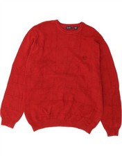IZOD Mens Crew Neck Jumper Sweater Large Red Check Cotton WA07