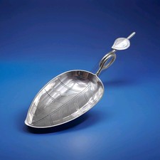 Antique Silver Leaf Caddy Spoon Engraved Loop Handle Circa 1800