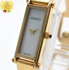 *N MINT* Vintage GUCCI 1500L White Shell Dial Gold Bangle Quartz Women's Watch