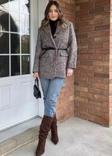 ZARA ZW COLLECTION WOOL BLEND TWEED BELTED OVERSIZED BLAZER SIZE S 