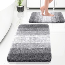 Micorfiber Bathroom Rug Set 2 Piece, Soft Absorbent Bath Mats, Grey
