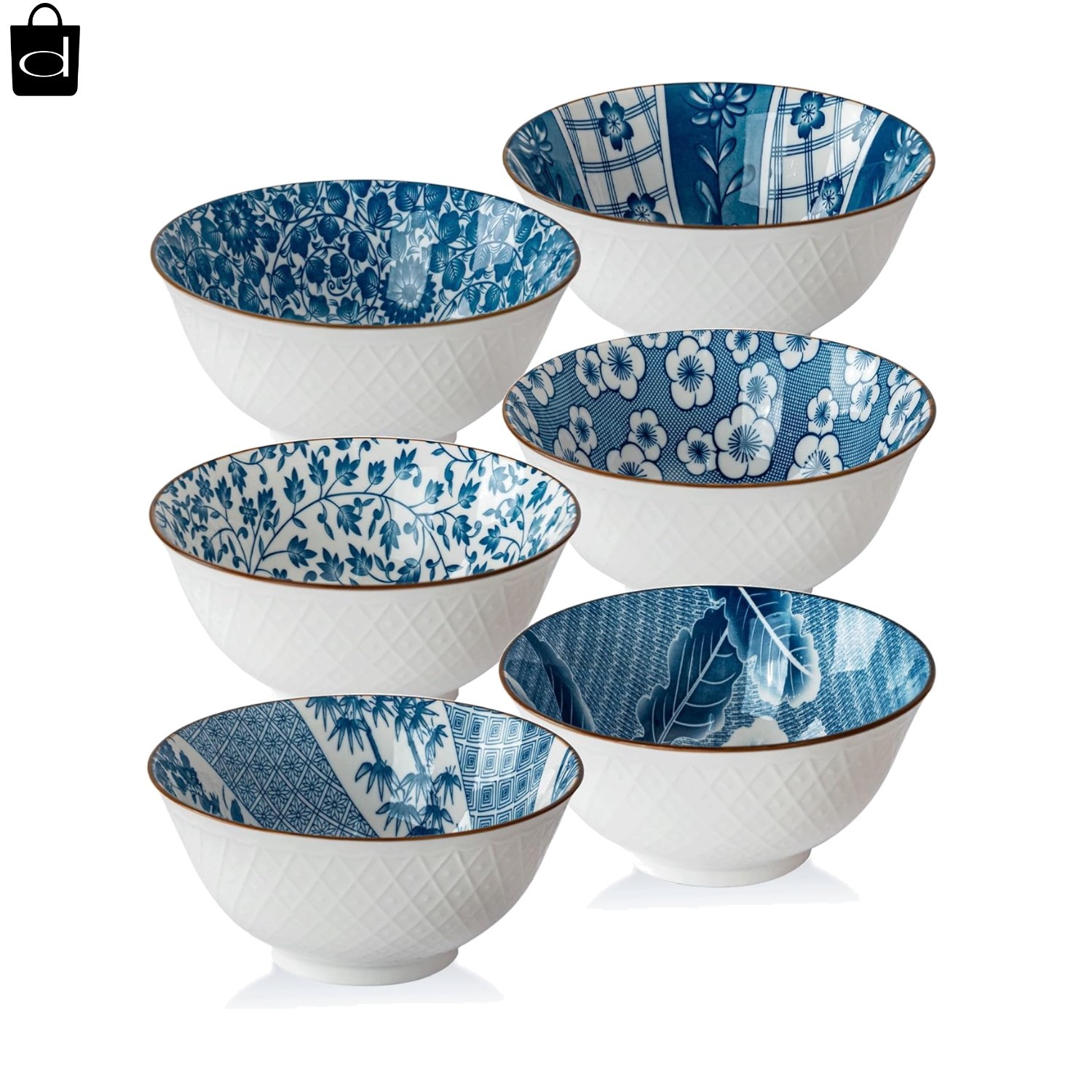Ceramic Cereal Bowl Set of 6, 24 oz Kitchen Deep Soup Bowl