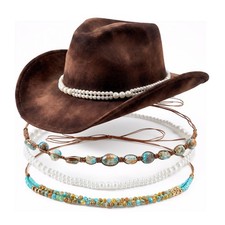 3Pcs Adjustable Cowboy Hat Band for Women Men, Turquoise Cowboy Beaded Bands,...