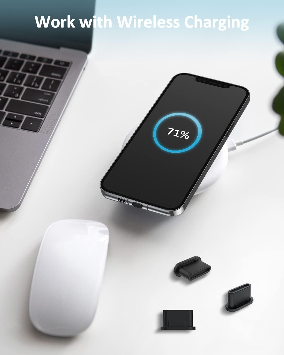 20Pcs USB C Dust Plug, Silicone Anti Plug Cover + Portable 20 Black 