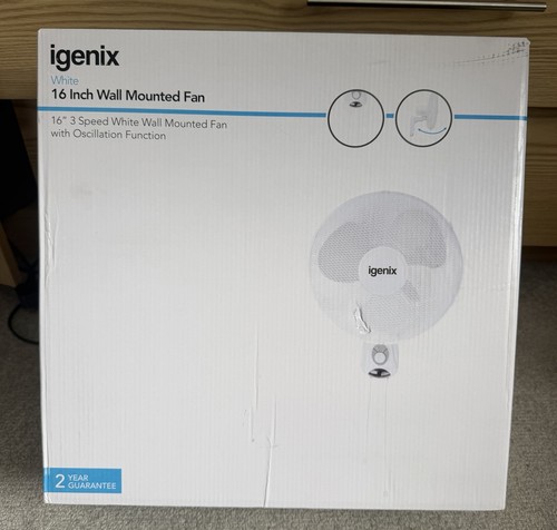 Igenix DF1656 Wall Mounted Fan, 16 Inch, Oscillating, 3 Speeds, White
