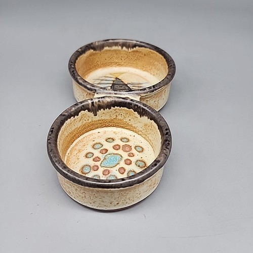 Vintage beautiful stoneware olives dish Double Bowl Portugal Stoneware Handmade - Picture 2 of 8