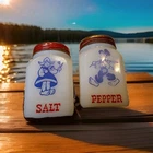VINTAGE HAZEL ATLAS SALT PEPPER SHAKERS DUTCH BOY & GIRL WHITE MILK GLASS