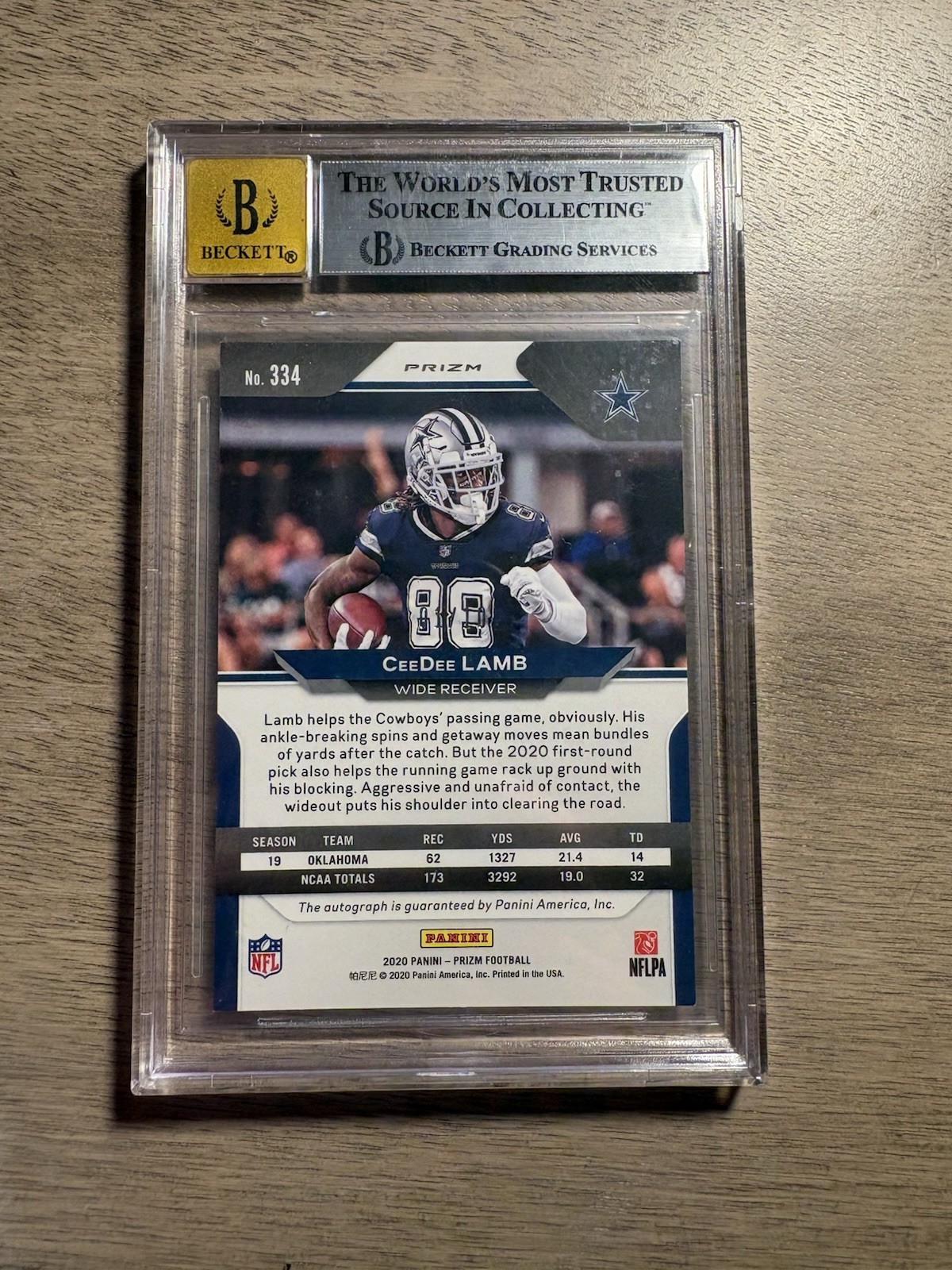 2020 Panini Prizm Football Ceedee Lamb Rookie Auto - Gold Prizm /10 BGS 7 view 2