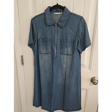 Given Kale Chambray Denim Half-Zip Shirt Shift Dress Blue Size Medium