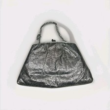 Vintage Silver Lame Metallic Clutch Evening Party Purses Chain Handle