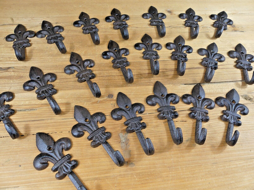 100 Cast Iron Fleur De Lis Coat Hooks Hook Hall Tree Hat Wholesale Lot Of 100 - Picture 4 of 9