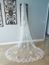 3M Cathedral Long Bridal Bride Wedding Veil Headdress Pearls White Metal Comb 1T