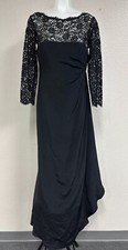 RICKIE FREEMAN TERI JON Black Lace Sleeve Silk Mother of Bride Formal Dress US 6