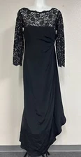 RICKIE FREEMAN TERI JON Black Lace Sleeve Silk Mother of Bride Formal Dress US 6