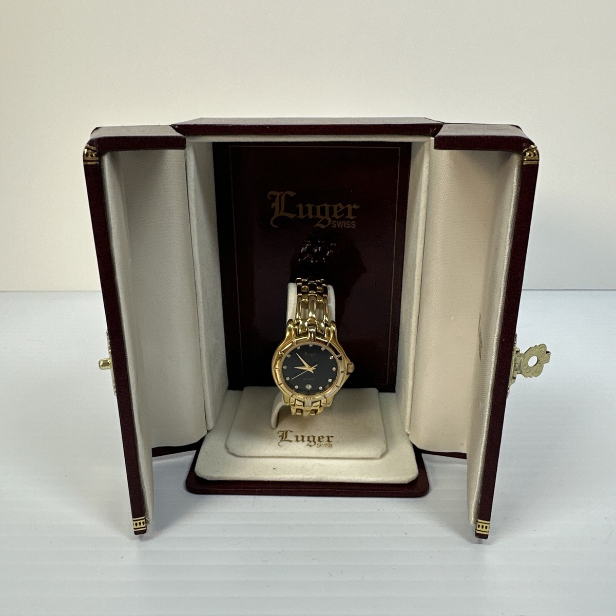 Luger Vintage Swiss Movement Watch Luger Swiss Pocket Watch Golden Chain Fob Mid Century  main image 4