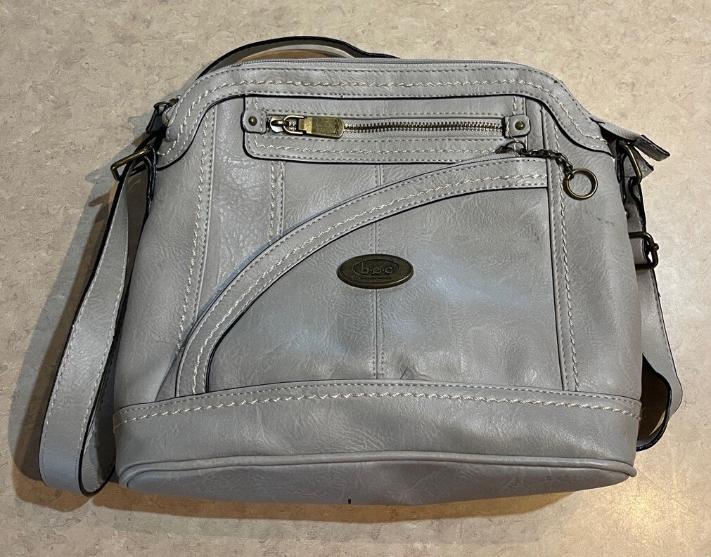 BOC Born Concepts Gray Faux Leather Adj. Strap Crossbody Handbag Purse