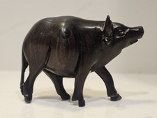Vintage Hand Carved Dark Wood Ox Water Buffalo Oxen Statue-Figurine