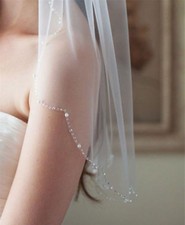 Elegant Ivory Beaded Edge Wedding Veil - One Layer, Elbow Length with Comb
