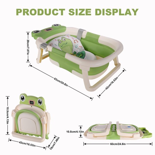 Foldable Baby Bath Tub Collapsible Infant Safety Shower Bathtub with Thermometer - Picture 7 of 26