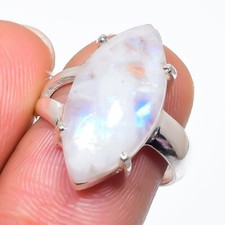 Rainbow Moonstone Gemstone 925 Sterling Silver Jewelry Ring Size 6.75 US