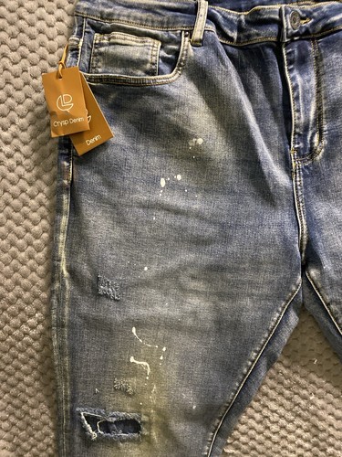 Crysp Denim Men’s Atlantic Denim Blue Distressed Jeans Size 42x32 New With Tags - Picture 7 of 18