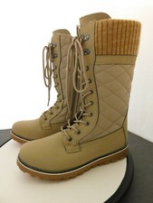 Nwob Refresh Lace Up Quilted Sweater Collar Side Zipper Boots Polar Beige Sz 8.5