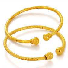 2PcSet 18k Yellow Gold Filled Womens Small 6.25" to 7.25" Adjust. Bangles D950