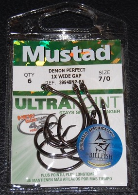 Mustad Demon Circle Hook - In Line, Wide Gap, Size 7/0, 25-Pack, For Saltwater & Big Game Fishing