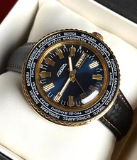 RAKETA Cities World Time Vintage Men's Watch Rare Wristwatch cal. 2628.H