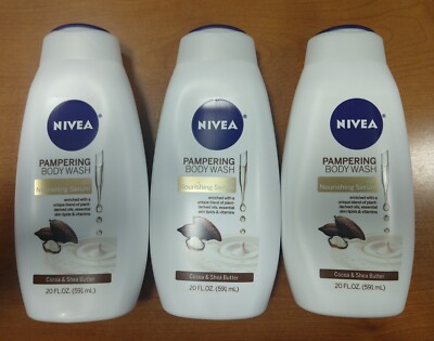 3 Pk: NIVEA Cocoa/Shea Butter Pampering Body Wash + Nourishing Serum 20oz. R4P7