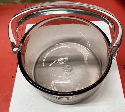 Blenko Glass Pail Basket Hand Blown Art Glass Pink  w Original Tag 1980s