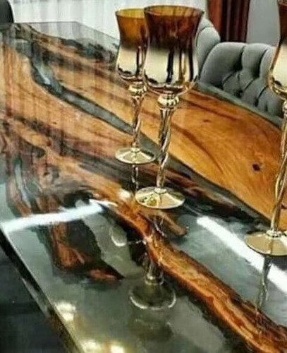 Clear Epoxy Resin Walnut Wooden Table Countertop Desk Luxurious Furniture Decors - Picture 4 of 9