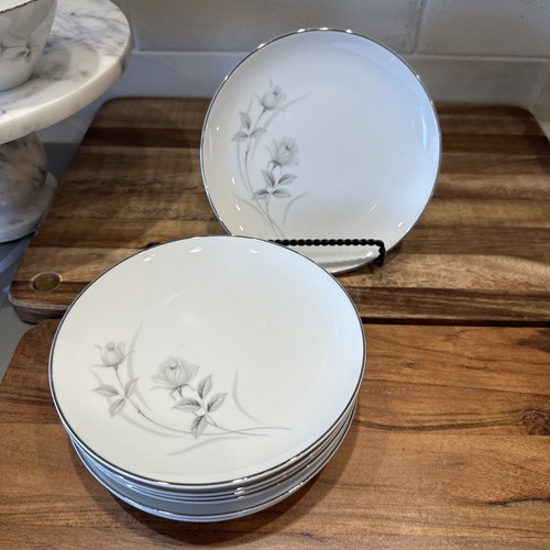 VTG Harmony Rose 8 Dessert plates Silver Rose Fine China Replacement 3504 Japan - Picture 2 of 7