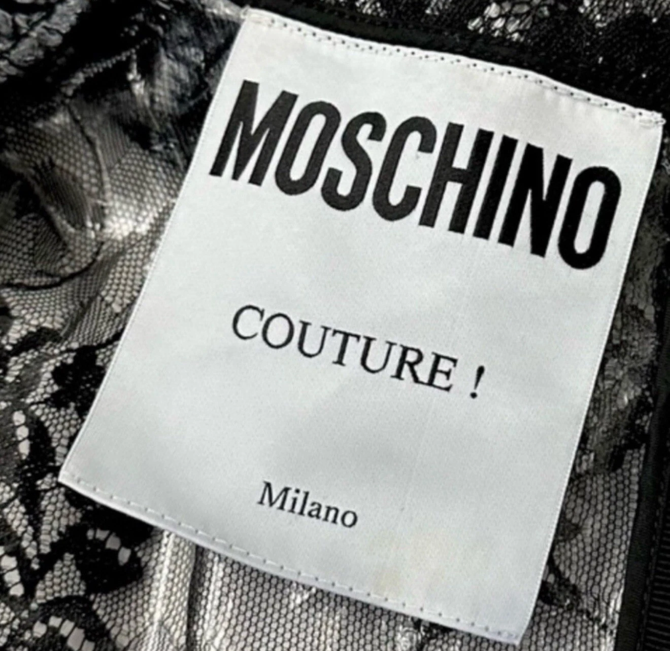 Moschino Couture abito lungo a sirena a strati nero plastificato pizzo 40 6 US