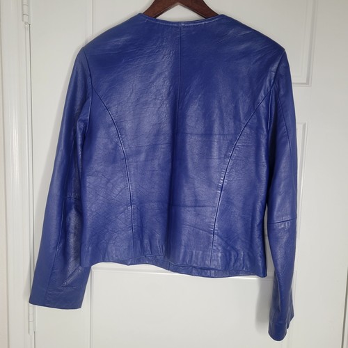 Jaqueline Ferrar Sz 10 Womens Blue Lambskin Leather Zip Up Jacket - Picture 9 of 10