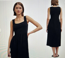 Madewell $98 Knit Tank W/Gauzy Skirt Midi Dress in True Black NK516 Sz S