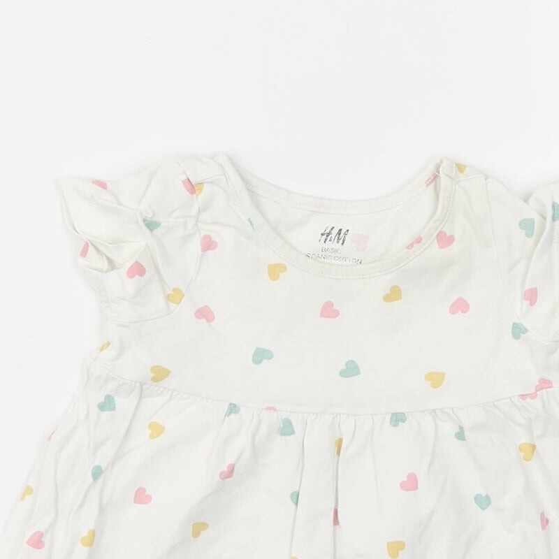 H&M Girls Multicoloured Geometric 100percent Cotton Basic T-Shirt Size 3-6 Months Crew image 7