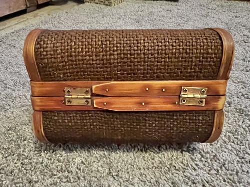 Vintage Brown Tweed and Wood Mini Bag w/ Metal Latch - Picture 7 of 7