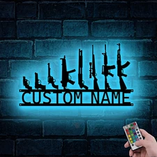Custom Gun Metal Sign LED Light, Gun Metal Wall Art, Personalized Armory Sign