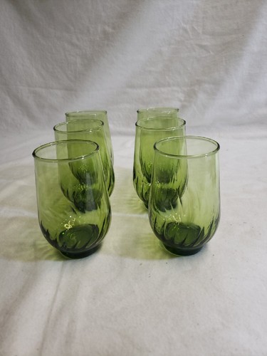 6 MCM Vintage Gläser Swirl Twist Glas Avocado Grün Becher 4,5" H CP - Bild 2 von 4