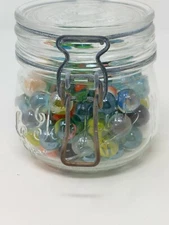 VINTAGE LE PARFAIT JAR WITH 125+ VINTAGE MARBLES