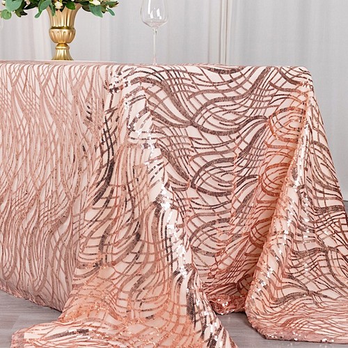 90" x 156" Mesh Rectangular Tablecloth Wavy Embroidered Sequins Party Events - Picture 8 of 58