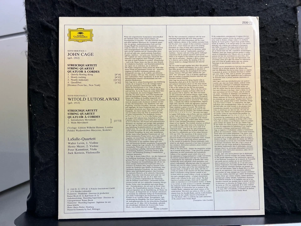 JOHN CAGE Witold Lutoslawski LaSalle String Quartet DG LP Promo NM/MT! Foto 2 de 4