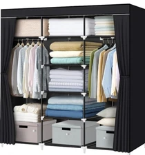 LOKEME Portable Closet, 55.5 Inch Wardrobe Closet for Hanging Clothes with 2 Han