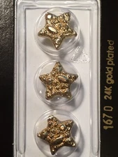 DILL BUTTONS | Brand NOS | 24K Gold Plated Star #1670 9/16" 14mm | 3 Pack