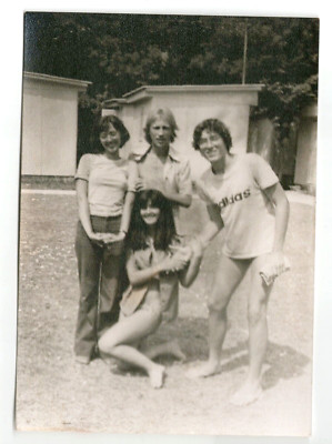 Group Young Handsome Men Women Vintage Photo Adidas Shirt 70's
