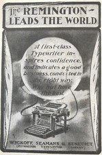 1900s Antique REMINGTON LEADS THE WORLD Vtg Small Typewriter Office Art Print Ad thumbnail