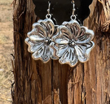 Tooled Flower Dangle Earrings